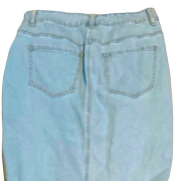 High Waist Button Fly Mermaid Hem Denim Skirt - Picture 7 of 12